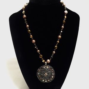 SADE DESIGN Rhinestone Pearl Pave Pendant Necklace